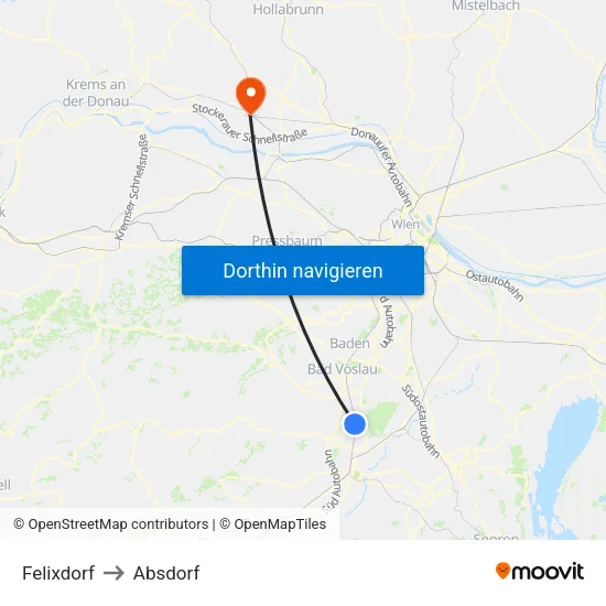 Felixdorf to Absdorf map