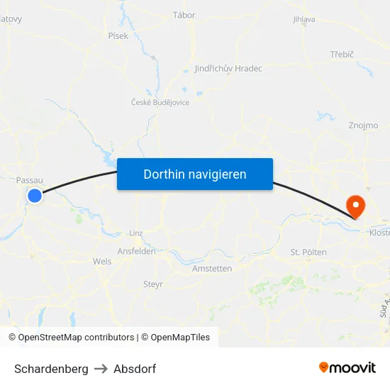 Schardenberg to Absdorf map