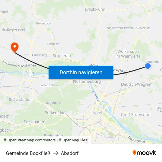 Gemeinde Bockfließ to Absdorf map