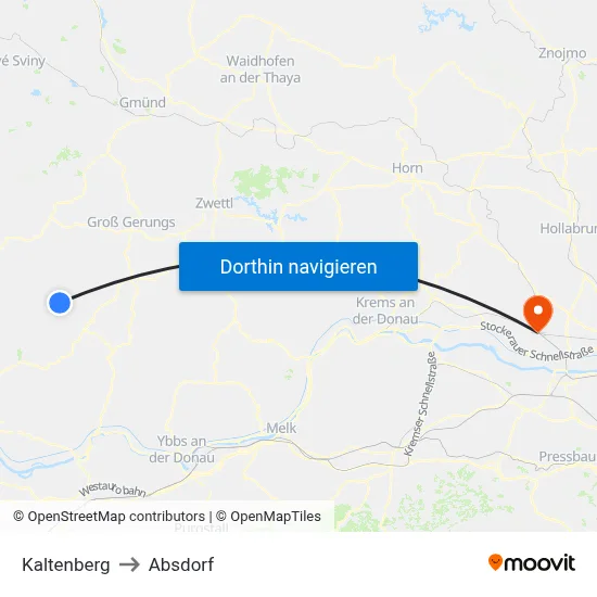 Kaltenberg to Absdorf map
