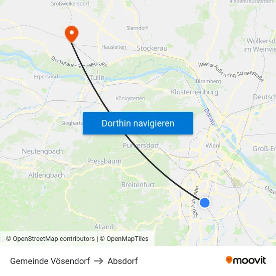 Gemeinde Vösendorf to Absdorf map