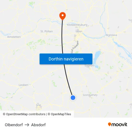 Olbendorf to Absdorf map