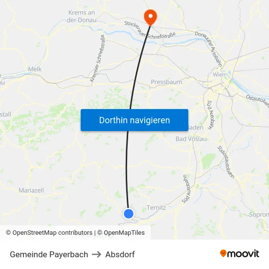 Gemeinde Payerbach to Absdorf map