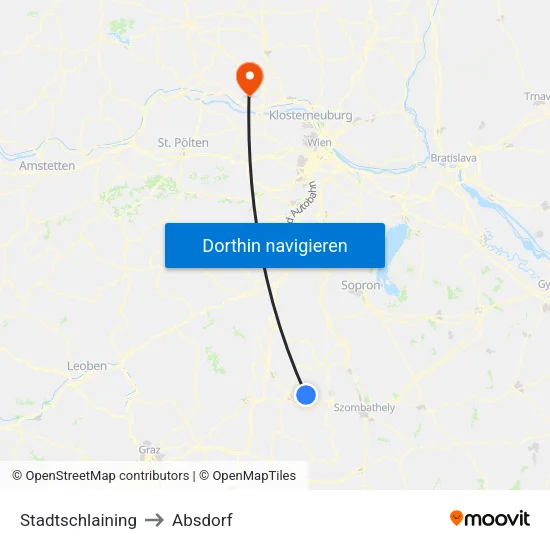 Stadtschlaining to Absdorf map