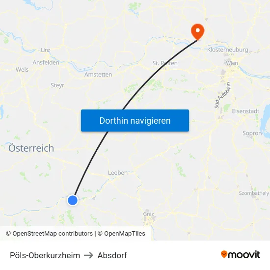 Pöls-Oberkurzheim to Absdorf map