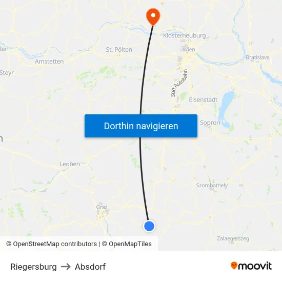 Riegersburg to Absdorf map