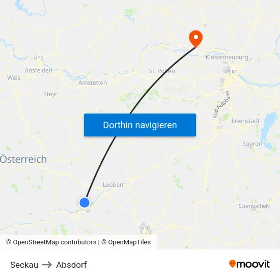 Seckau to Absdorf map