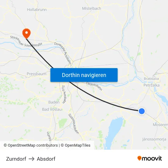 Zurndorf to Absdorf map
