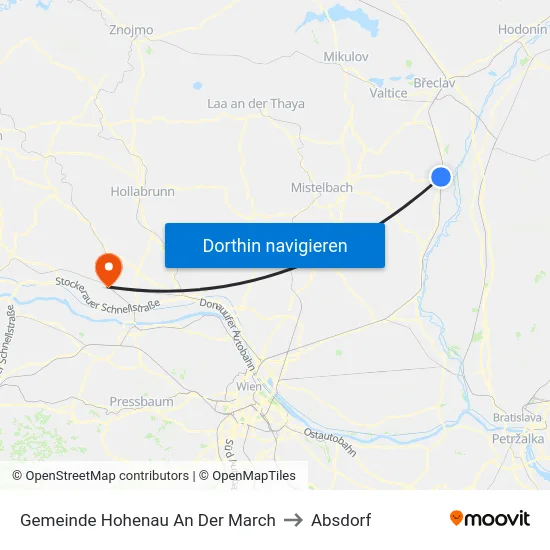 Gemeinde Hohenau An Der March to Absdorf map