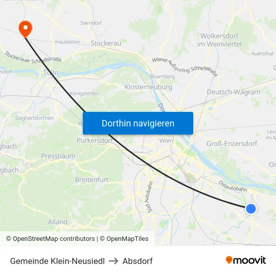 Gemeinde Klein-Neusiedl to Absdorf map