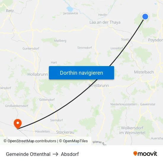 Gemeinde Ottenthal to Absdorf map