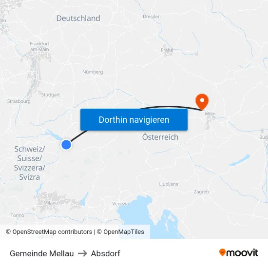 Gemeinde Mellau to Absdorf map