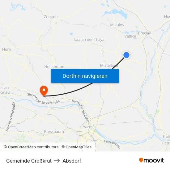 Gemeinde Großkrut to Absdorf map