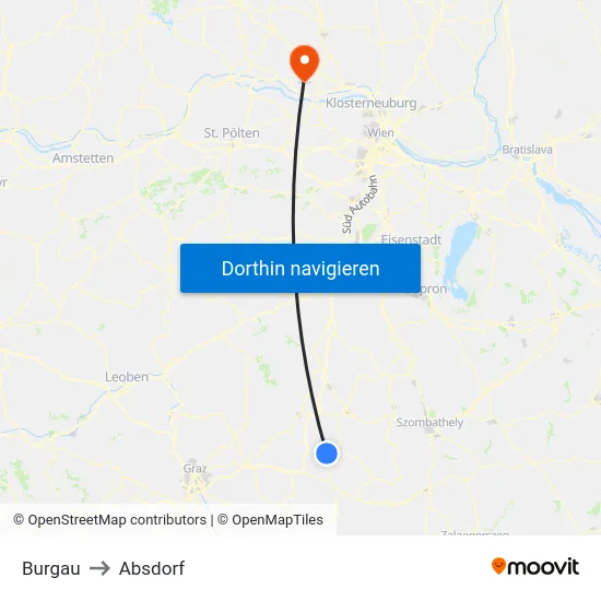Burgau to Absdorf map