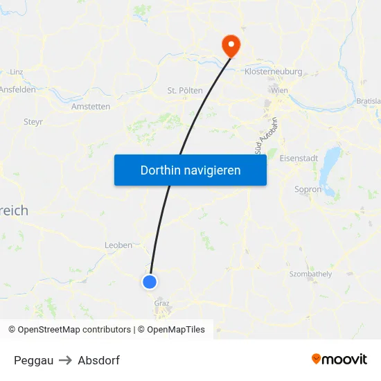 Peggau to Absdorf map