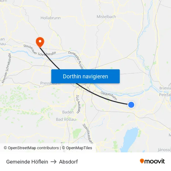 Gemeinde Höflein to Absdorf map