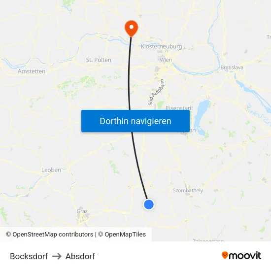 Bocksdorf to Absdorf map