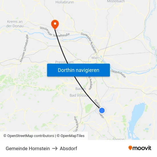 Gemeinde Hornstein to Absdorf map