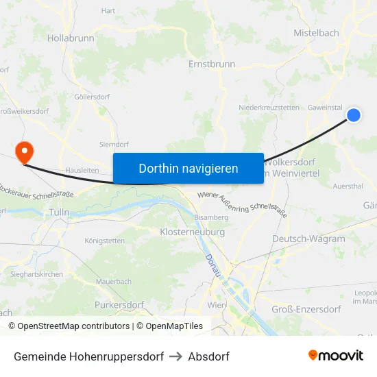 Gemeinde Hohenruppersdorf to Absdorf map