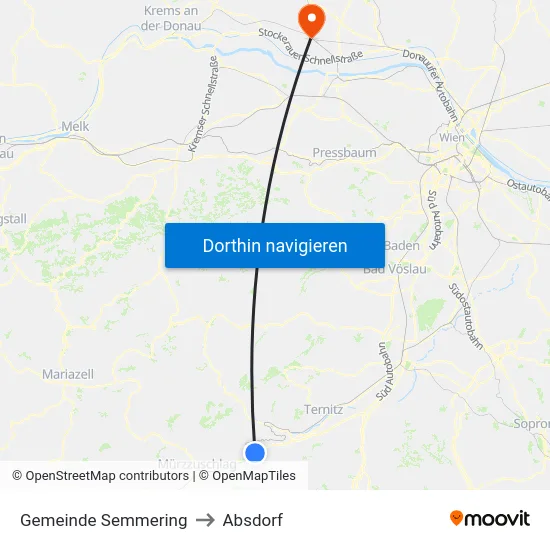 Gemeinde Semmering to Absdorf map