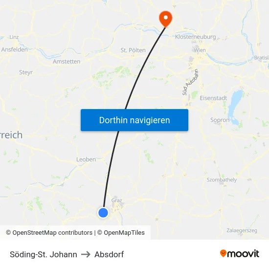 Söding-St. Johann to Absdorf map