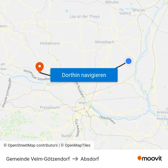 Gemeinde Velm-Götzendorf to Absdorf map