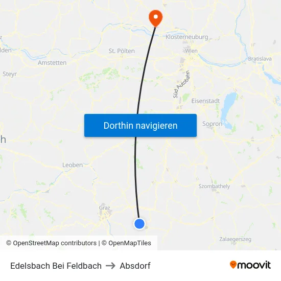 Edelsbach Bei Feldbach to Absdorf map