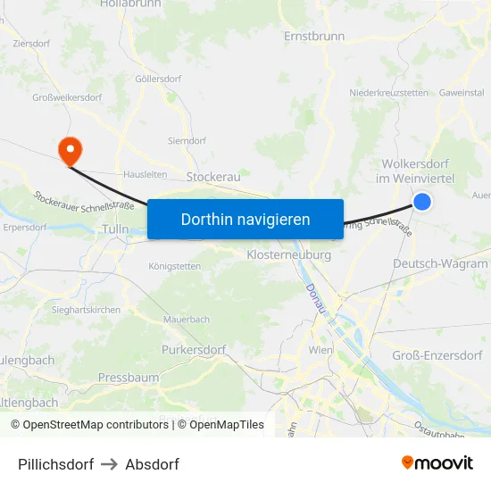 Pillichsdorf to Absdorf map