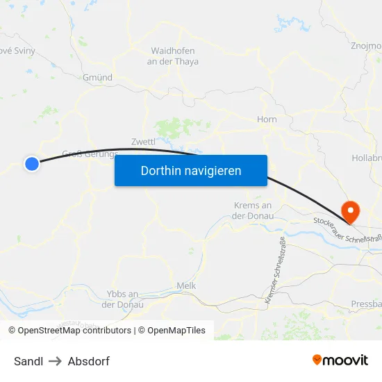 Sandl to Absdorf map
