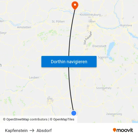Kapfenstein to Absdorf map