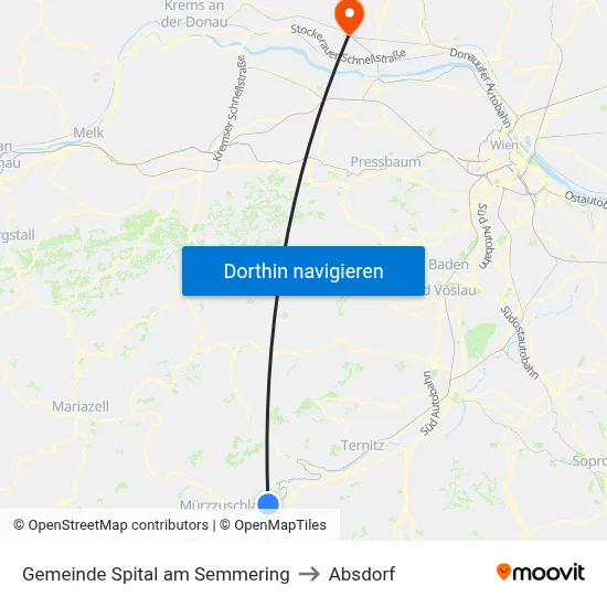 Gemeinde Spital am Semmering to Absdorf map