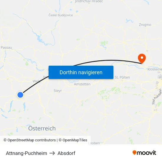 Attnang-Puchheim to Absdorf map
