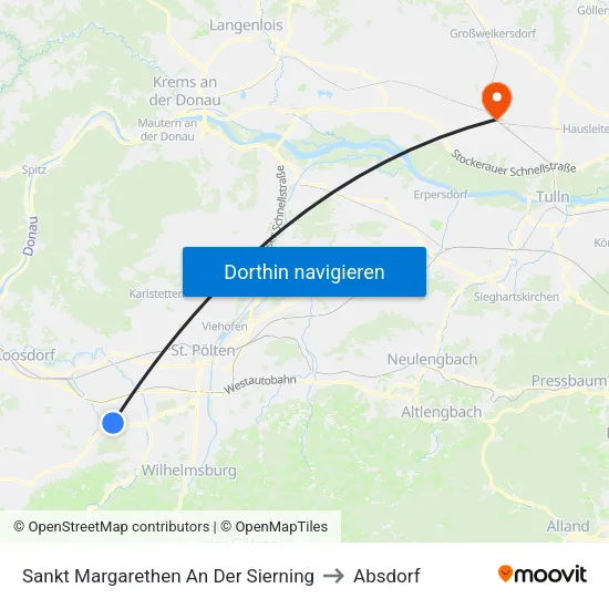 Sankt Margarethen An Der Sierning to Absdorf map