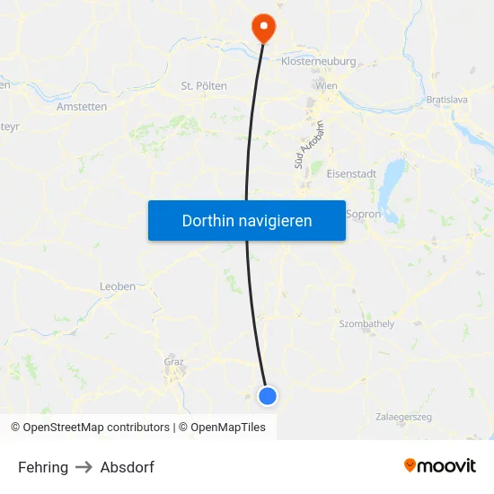 Fehring to Absdorf map