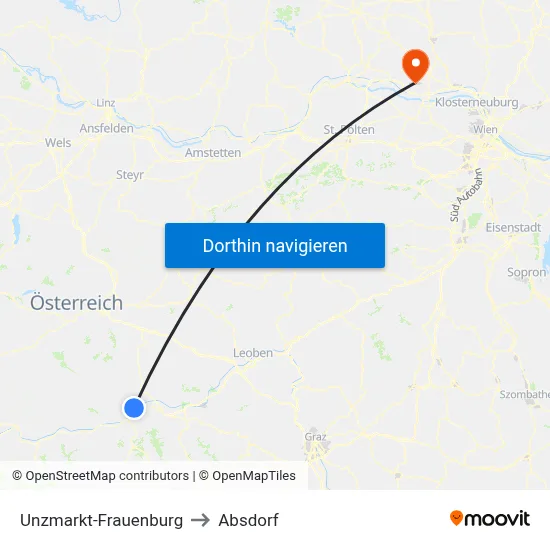 Unzmarkt-Frauenburg to Absdorf map
