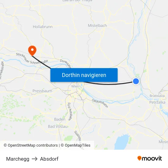 Marchegg to Absdorf map