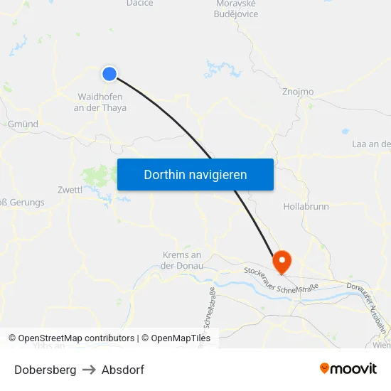 Dobersberg to Absdorf map
