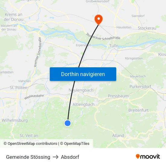 Gemeinde Stössing to Absdorf map