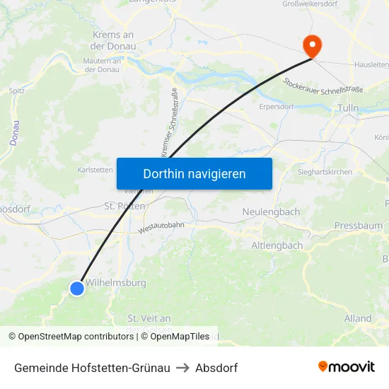 Gemeinde Hofstetten-Grünau to Absdorf map