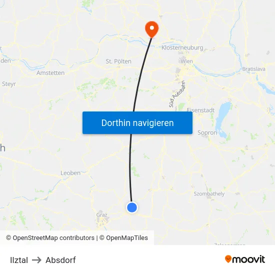Ilztal to Absdorf map