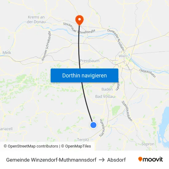Gemeinde Winzendorf-Muthmannsdorf to Absdorf map