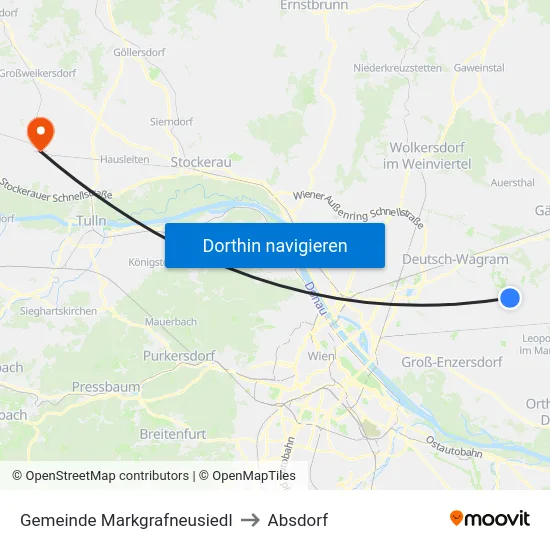 Gemeinde Markgrafneusiedl to Absdorf map