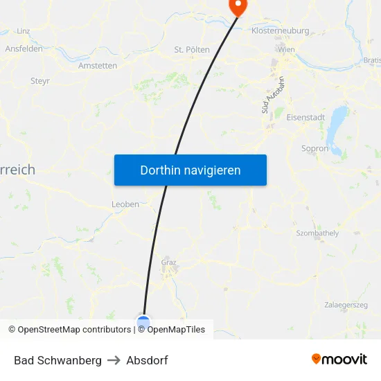 Bad Schwanberg to Absdorf map