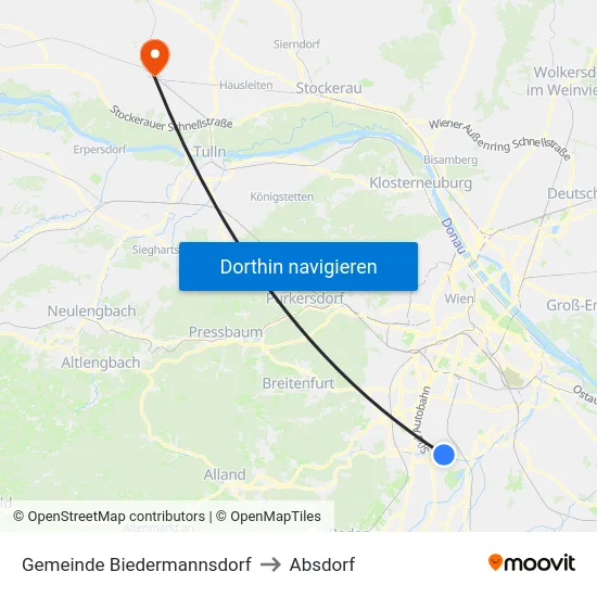 Gemeinde Biedermannsdorf to Absdorf map