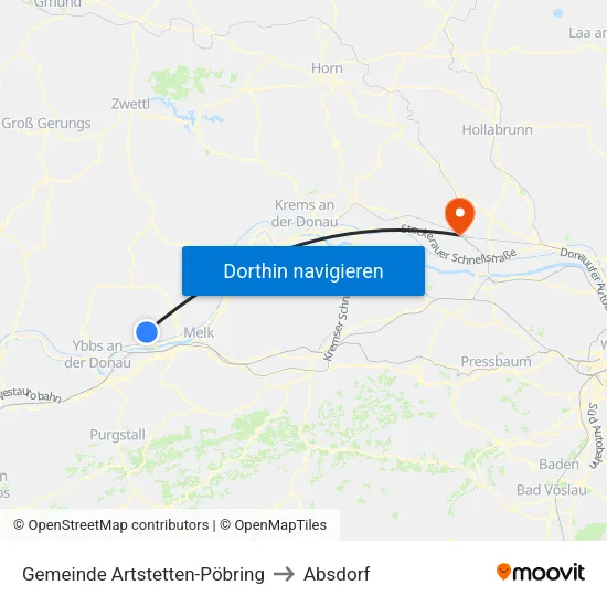 Gemeinde Artstetten-Pöbring to Absdorf map
