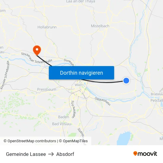 Gemeinde Lassee to Absdorf map