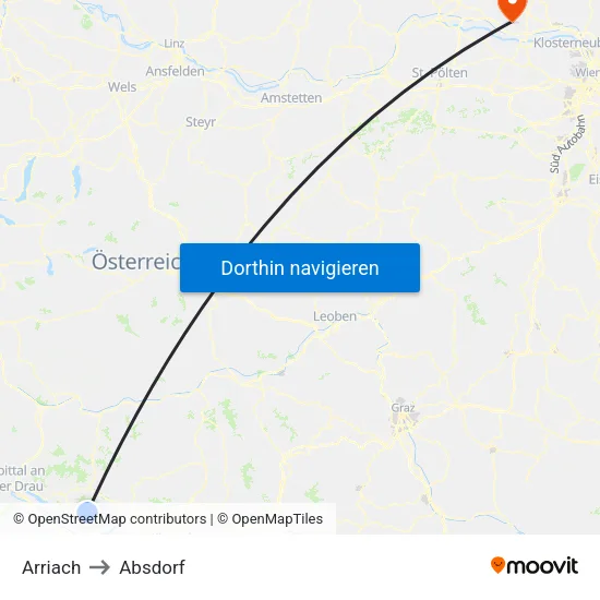 Arriach to Absdorf map