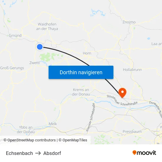 Echsenbach to Absdorf map