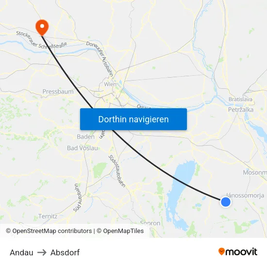 Andau to Absdorf map