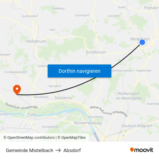 Gemeinde Mistelbach to Absdorf map